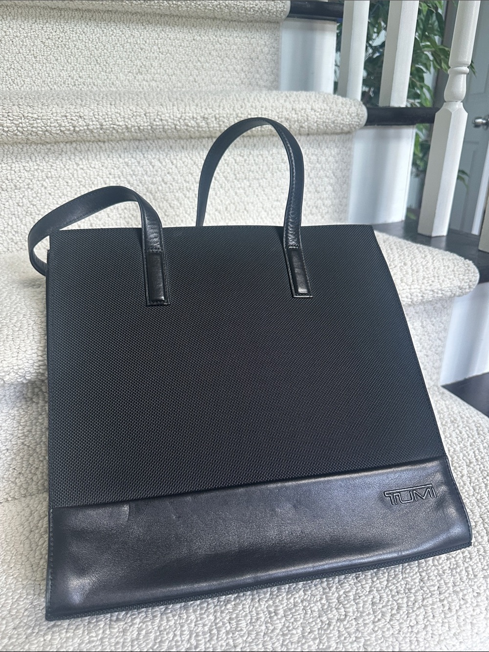 Tumi Black Nylon and Leather Tote Unisex